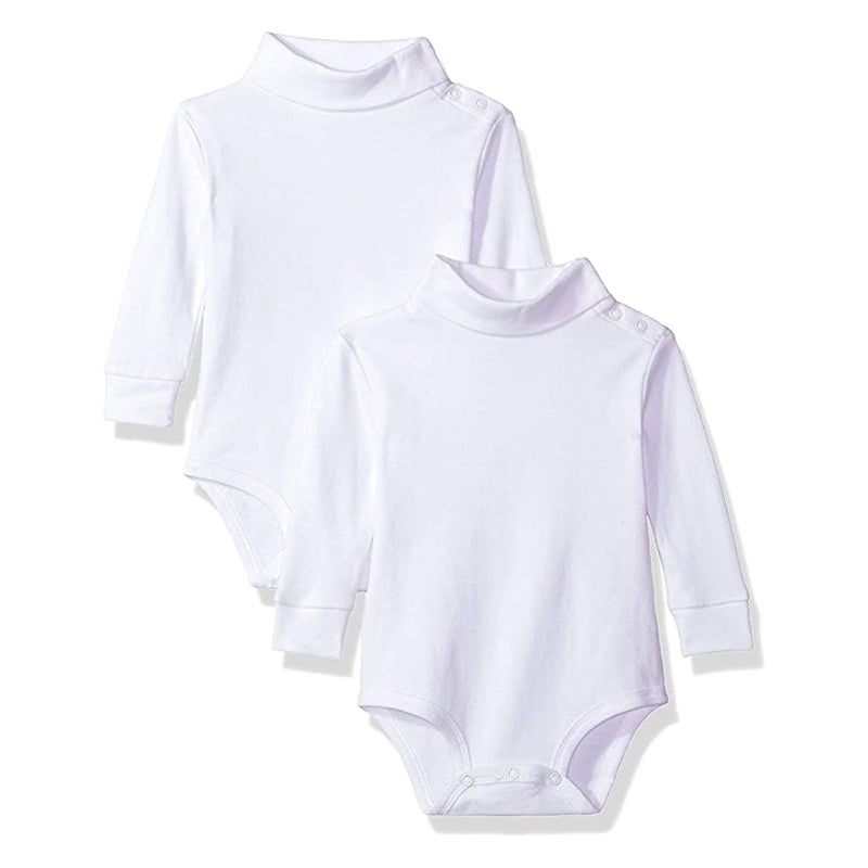 Spasilk Baby Boysâ€™ Newborn Long Sleeve Turtleneck Bodysuits, 2 pack, 6-24 Months- White Bodysuits - Image 1